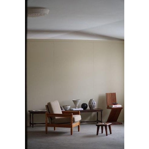 Set of Danish Modern Lounge Chairs in Oak & Linen by Henning Kjærnulf, 1960s For Sale - Image 9 of 18
