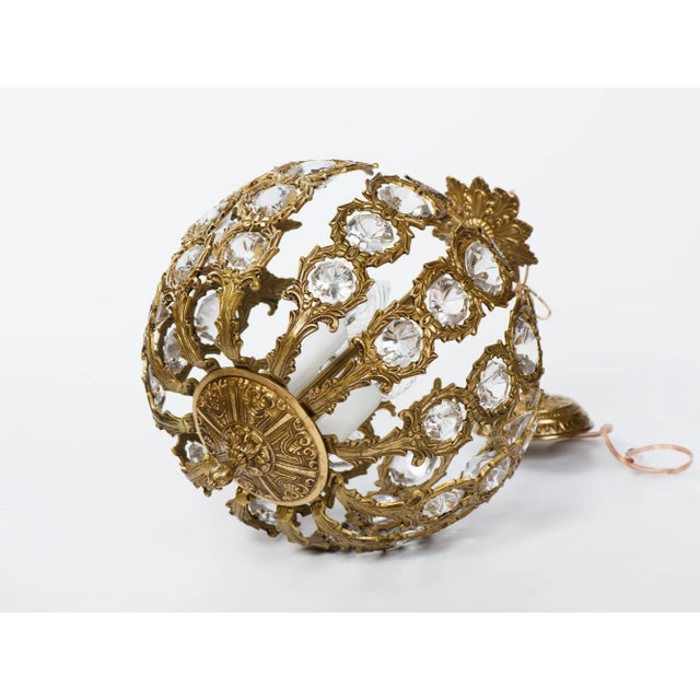 1960s 1960s Vintage Restored Spanish Lighting Brass Crystal Pendant Lamp For Sale - Image 5 of 13