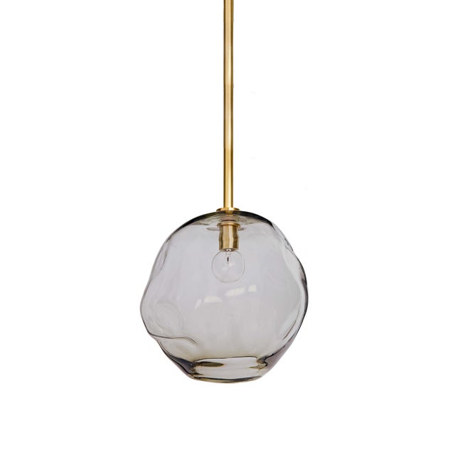 Glass Regina Andrew Molten Pendant Large With Smoke Glass in Natural Brass For Sale - Image 7 of 7