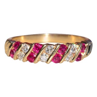 The Mauk: Ladies 14K Yellow Gold Ruby and Diamond Band For Sale