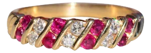 The Mauk: Ladies 14K Yellow Gold Ruby and Diamond Band