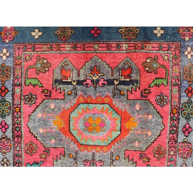 Textile Vintage Caucasian Kazak Rug With Twin Medallions and Blue Border 3'9 X 6'1 For Sale - Image 7 of 12