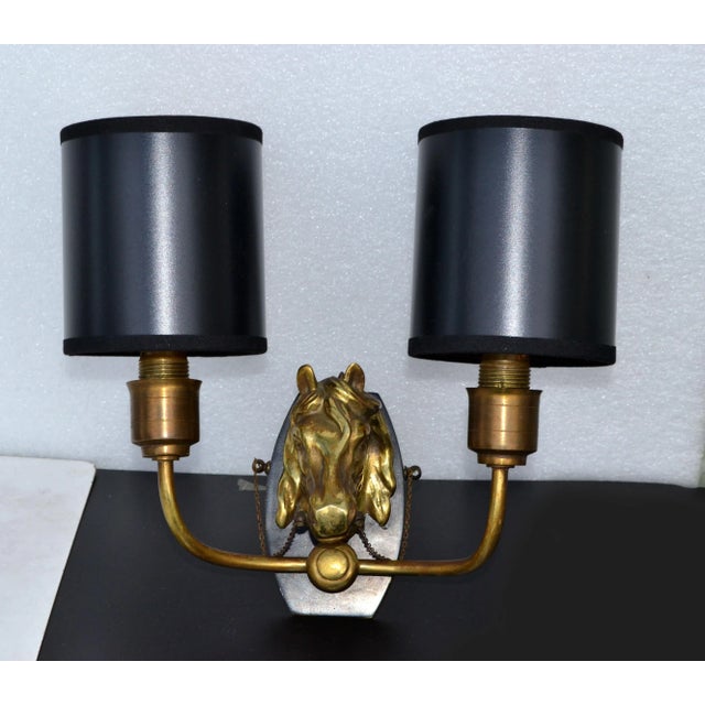 1950s Maison Baguès 2 Arm Horse Head Sconces Wall Lights French Neoclassical 1950 Pair For Sale - Image 5 of 13
