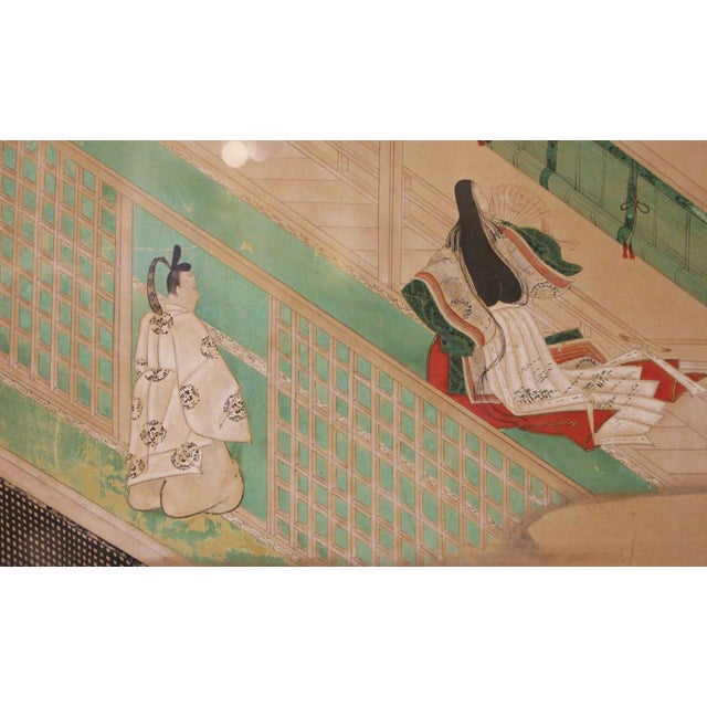 Viewing Spring, a painted scene from "The Tale of Genji", 19th century, Japan. From an 11th century novel by Murasaki...