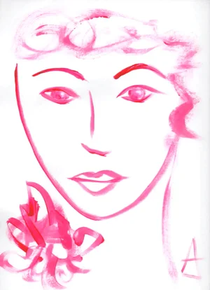 "Pink Girl #2" Acrylic Drawing of Woman on Acid Free Paper by C L Auker