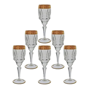Early 20th Century Sparkling Tulip Dessert Wine Cut Crystal Glass Prosecco Gold Bubbly Stem Half Dozen - Set of 6