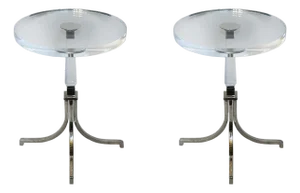 Pair of Round Lucite and Chrome Side Tables by Charles Hollis Jones, C. 1970's