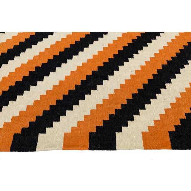 9x12 Vibrant Modern Navajo Style Geometric Wool Rug in Burnt Orange For Sale In New York - Image 6 of 11