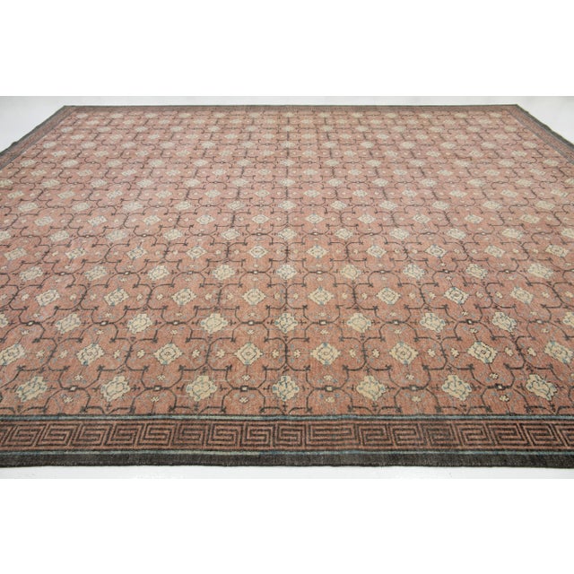 Handmade Khotan Style Modern Wool Rug With Geometric Design in Brown For Sale In New York - Image 6 of 7