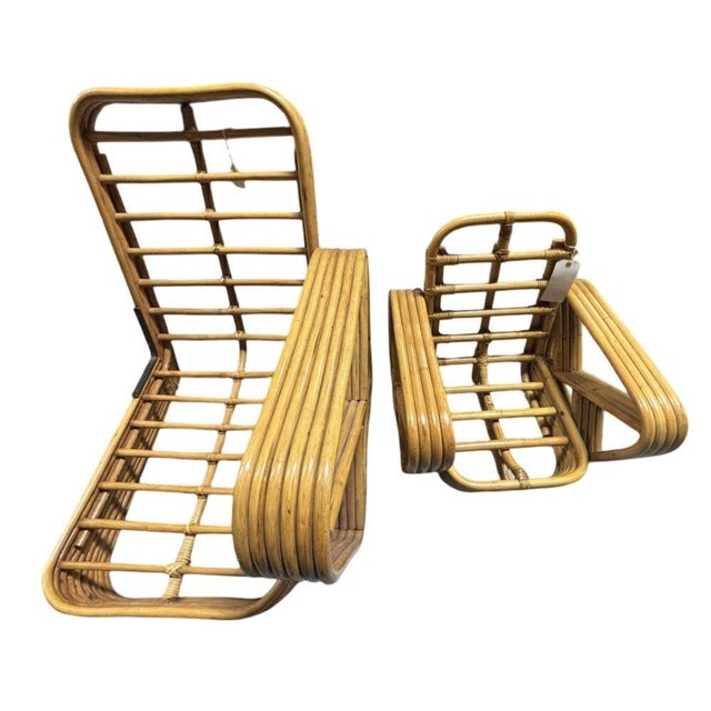 Tan Restored Mid-Century Child Size 4-Strand Square Pretzel Rattan Lounge Chair, Pair For Sale - Image 8 of 8