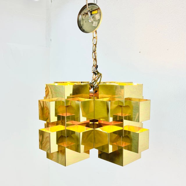 1970s 1970s Curtis Jeré Brass Cubist Cubist Chandelier, Signed For Sale - Image 5 of 14
