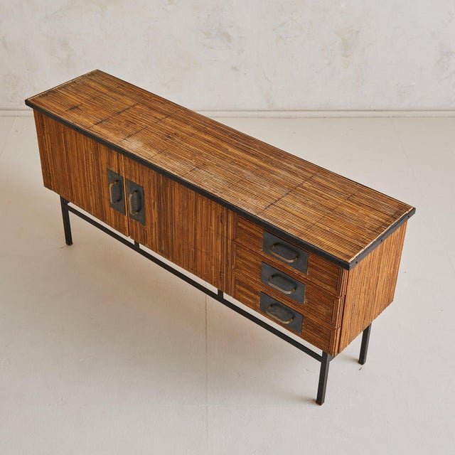 Brown French Pencil Reed Sideboard with Iron Base, 1960s For Sale - Image 8 of 11