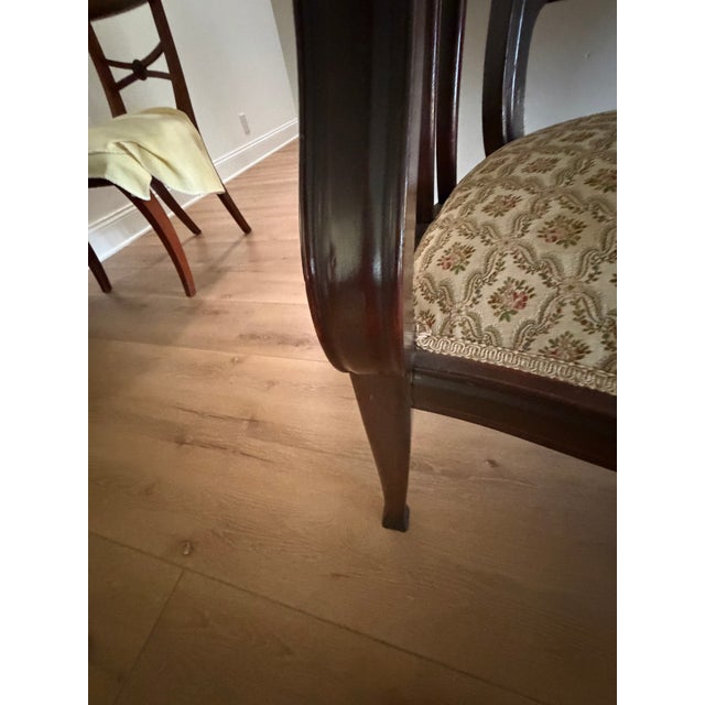 Vintage Victorian-Style Mahogany Upholstered Settee For Sale - Image 4 of 11
