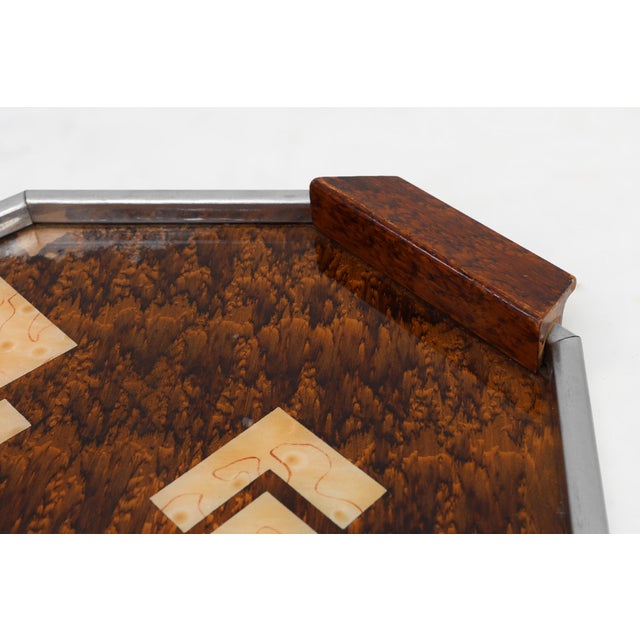 Brown Art Deco Whiskey Tray in Metal and Wood, Belgium, 1920s For Sale - Image 8 of 11