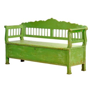 Antique Hungarian Pine Bench with Storage, 1900s For Sale