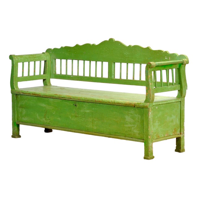 Antique Hungarian Pine Bench with Storage, 1900s For Sale