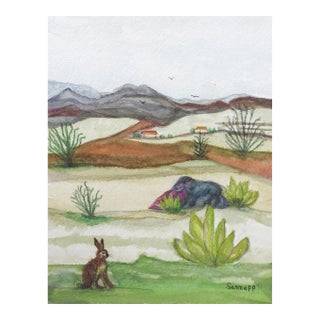Contemporary Rustic Jackrabbit Landscape Painting For Sale