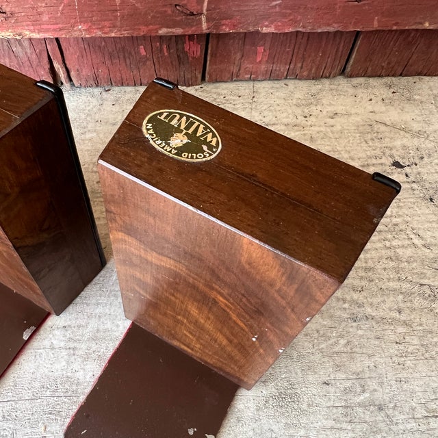 Wood Solid American Walnut Vintage Bookends With Black Accents & Red Felt Bottoms For Sale - Image 7 of 16