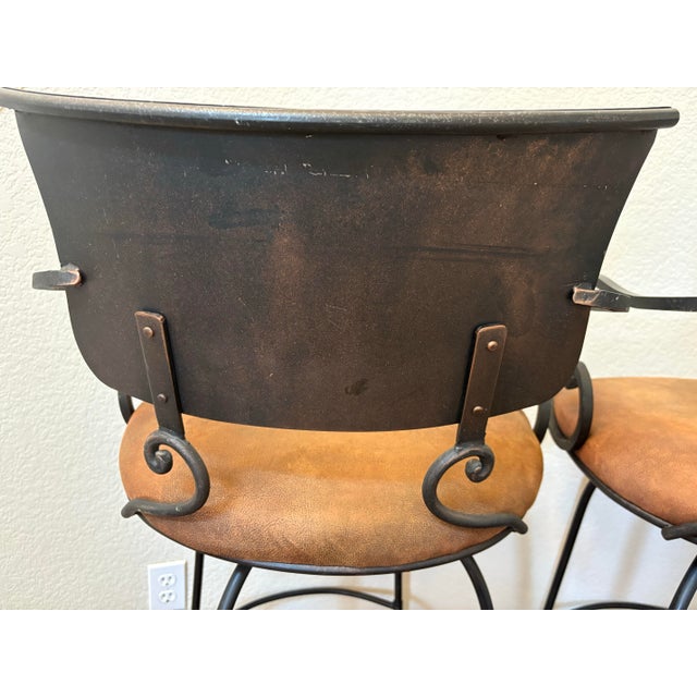 Metal Arhaus Obra 32” Swivel Wrought Iron Bar Stools in Distressed Bronze – Pair For Sale - Image 7 of 12