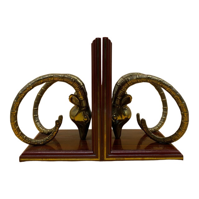 Vintage Art Deco Style Ram Head Bookends, Hollywood Regency Sculptural Bookends For Sale