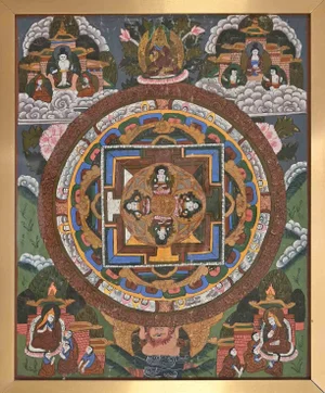 Jean Boullet, Vintage Tibetan Thangka, Mixed Media, Mid-20th Century
