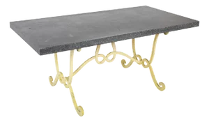 Dorothy Draper Attributed Table With Faux Porphyry Steel Top And Yellow Wrought Iron Base