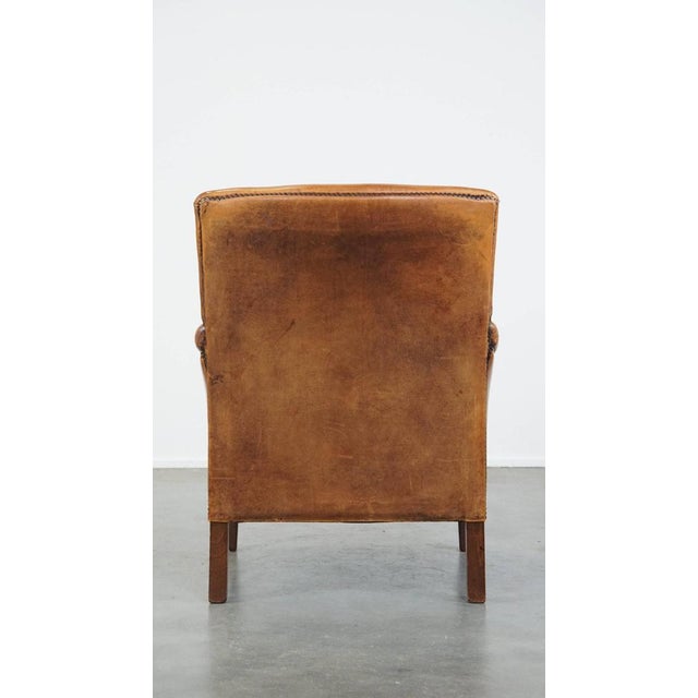 Cognac-Colored Sheep Leather Armchair For Sale - Image 4 of 14