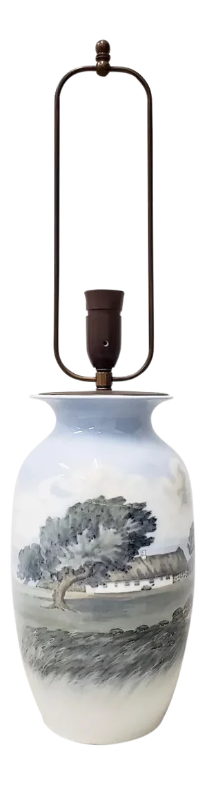 Vintage Royal Copenhagen Country Home Vase Converted to Table Lamp C.1920s