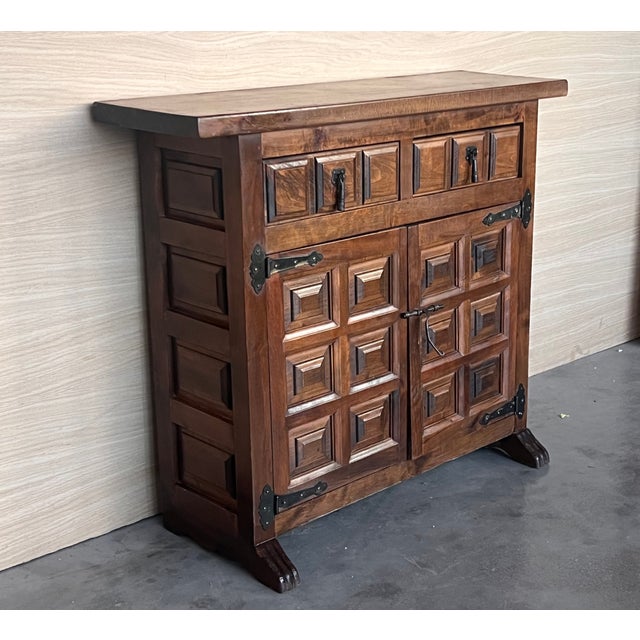 Baroque 19th Spanish Baroque Carved Walnut Tuscan Two Drawer Credenza or Buffet For Sale - Image 3 of 10