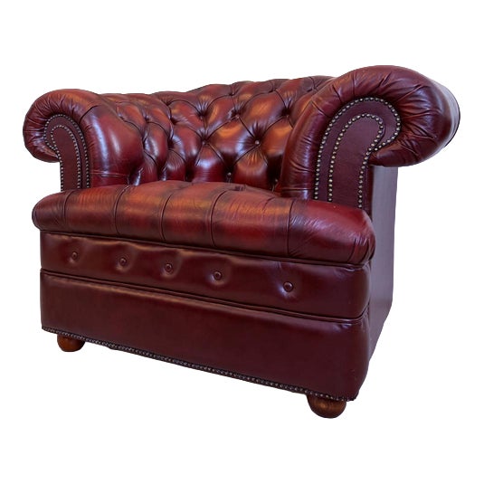 Oxblood Red Chesterfield Club Lounge Chair For Sale