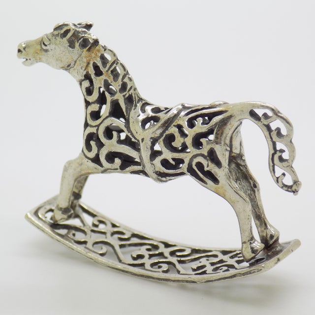 Vintage Italian Handmade Genuine Silver Rocking Toy Horse Figurine Miniature, Made in Tuscany (Italy) For Sale - Image 6 of 9