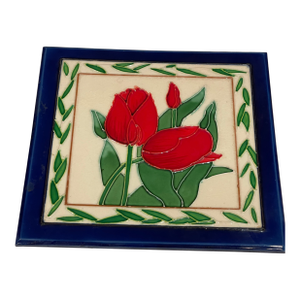 Large Majolica Tulip Ceramic Tile Trivet