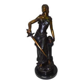 Bronze Sculpture of Woman With Sword and Helmet For Sale