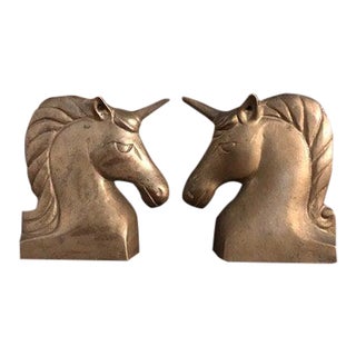 Vintage Brass Unicorn Bookends Large For Sale