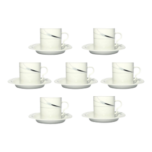 1990s Mikasa “Caviar” Porcelain Teacups & Saucers- 14 Pieces