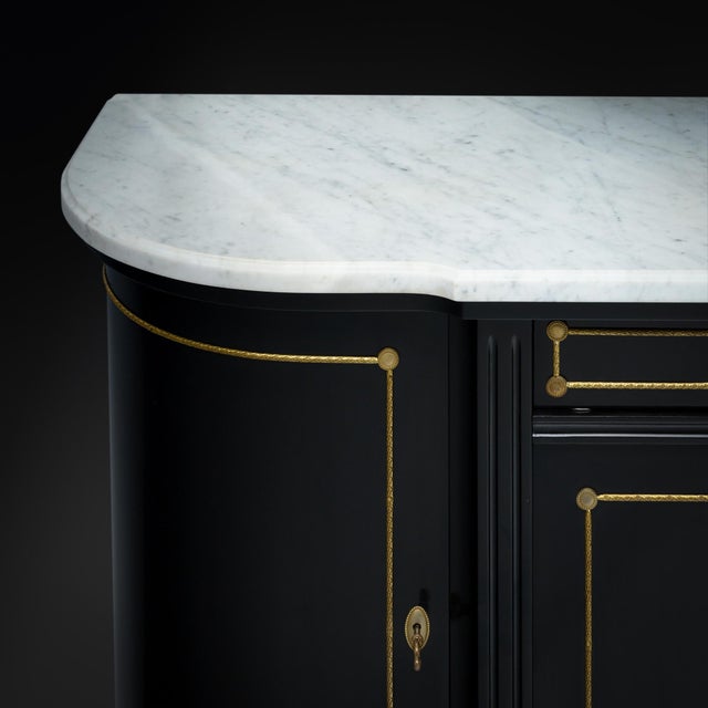 Black Classic Demilune, Louis XVI Style French Buffet, Ebonized, Circa 1920 For Sale - Image 8 of 9