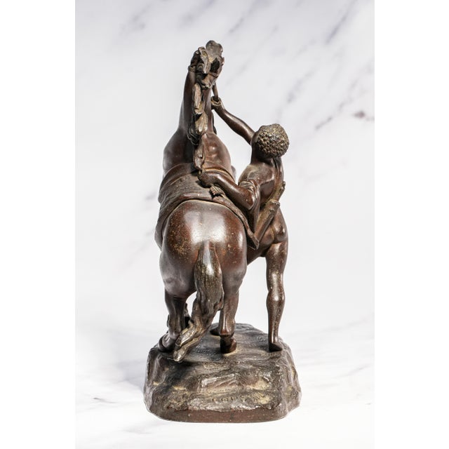 Neoclassical Style Antique Victorian Cast Metal Statue Man With Horse Equestrian Home Decor For Sale - Image 13 of 15