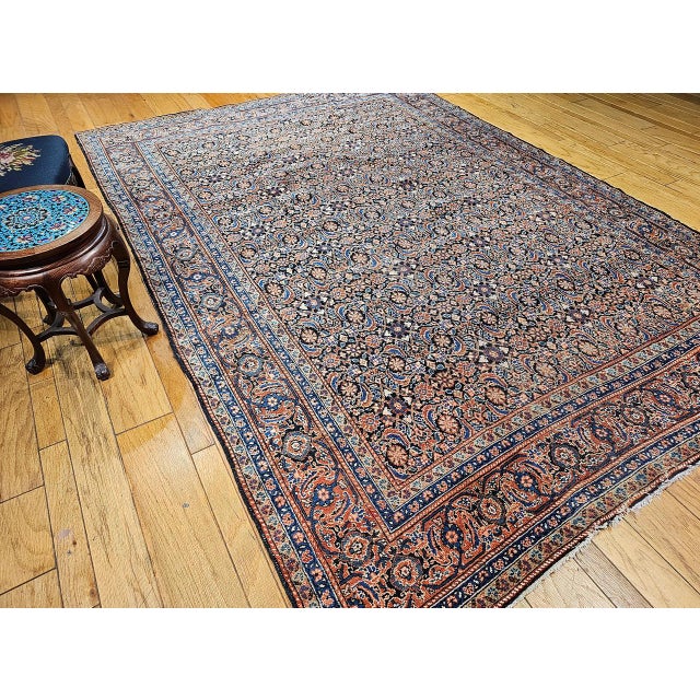 Antique Persian Tabriz Rug, Hand-Knotted Wool, Allover Herati Geometric Pattern, Ivory & Blue, 8x12 For Sale - Image 12 of 12