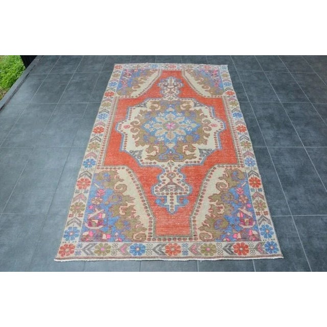1960s Red and Blue Vintage Rug For Sale - Image 11 of 11