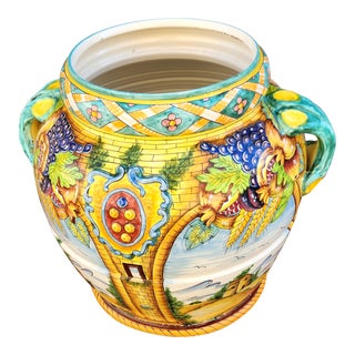 Vintage Hand Painted Large Italian Ceramic Planter For Sale