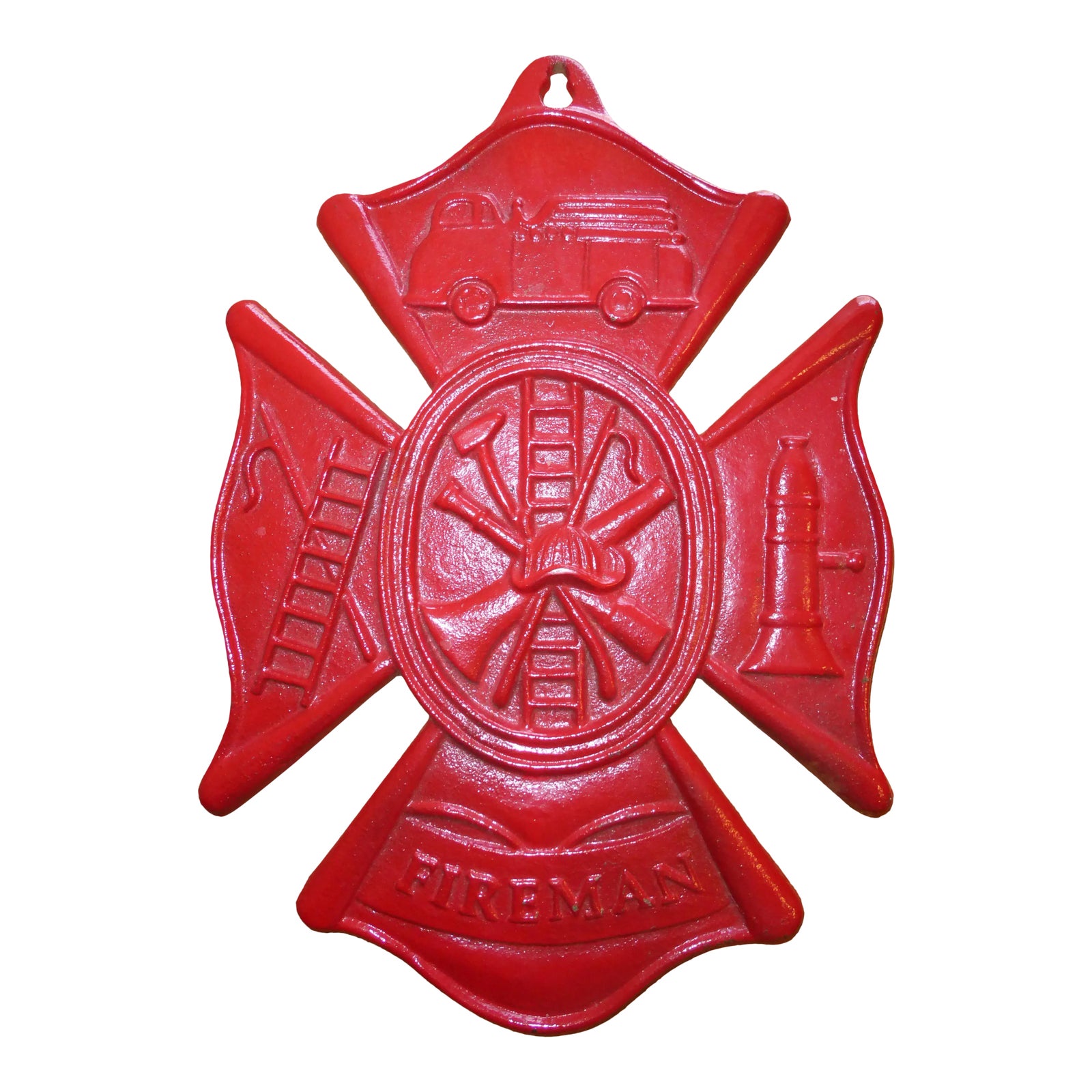 Vintage Red Painted Firemen Wall Plaque ~ Cast Iron Plaque | Chairish