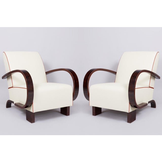 Beige Set of Art Deco Armchairs in Walnut, 1930s For Sale - Image 8 of 9