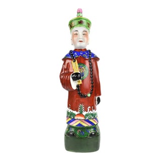 Mid 20th Century Chinese Porcelain Qing Dynasty Emperor King Sculpture For Sale