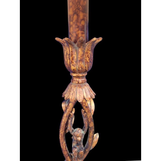 Brown Vintage Tall Tortoiseshell Finish 3 Monkeys Climbing Table Lamp With Rectangular Shade For Sale - Image 8 of 9