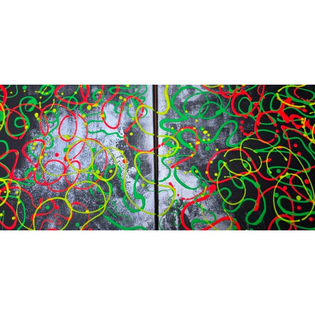 Oksana Babala Neon Diptych – Abstract Oil Painting on Canvas – 2‑in‑1 Set For Sale - Image 14 of 17