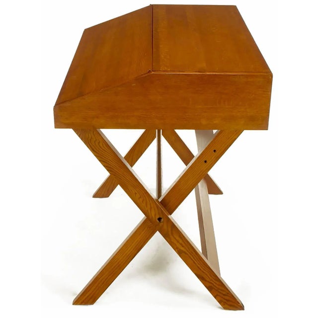 Wood Sorrel Ash-Flip Top Trestle Based Writing Table For Sale - Image 7 of 9