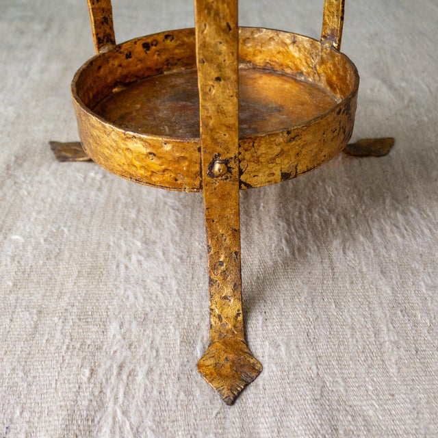 Neoclassical Umbrella Stand of Gilded and Hammered Iron on Footed Base For Sale - Image 15 of 18