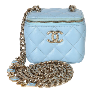 Blue Quilted Lambskin Coco Chain Mini Vanity Case