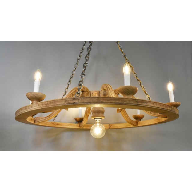 Large French Louis XVI Style 6-Arm Chandelier in Oak, 1890s For Sale - Image 12 of 17