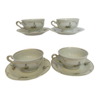 Early 20th Century Winterling Bavaria Bone China Children's Tea Cups / Saucers Set of 4 For Sale